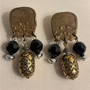 Marjorie Baer SF Gold and Black Dangle Pierced Earrings